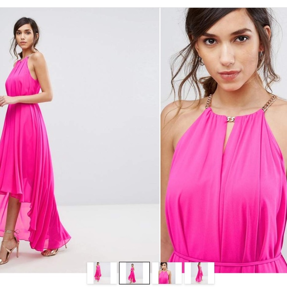Ted Baker BARBIECORE! RARE: Ted Baker Harpah Fuchsia Maxi w/gold chain detail - Picture 1 of 4